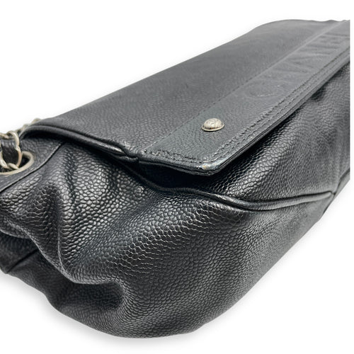 Single Flap Black Crossbody Bag in Calfskin, Silver hardware
