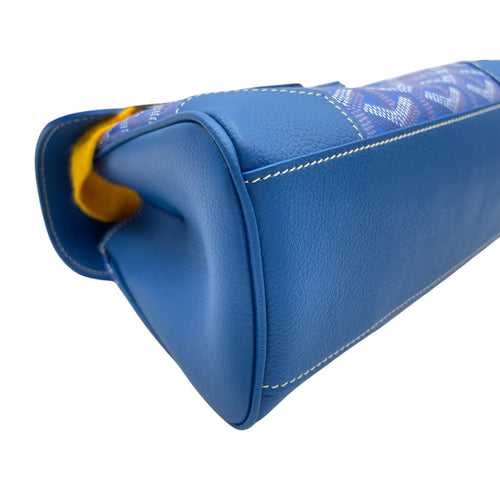 Goyardine Saigon Souple Satchel Mini Blue Crossbody Bag in Calfskin, Silver hardware