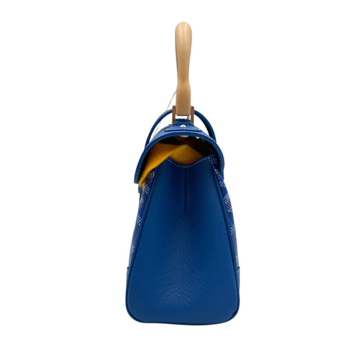Goyardine Saigon Souple Satchel Mini Blue Crossbody Bag in Calfskin, Silver hardware