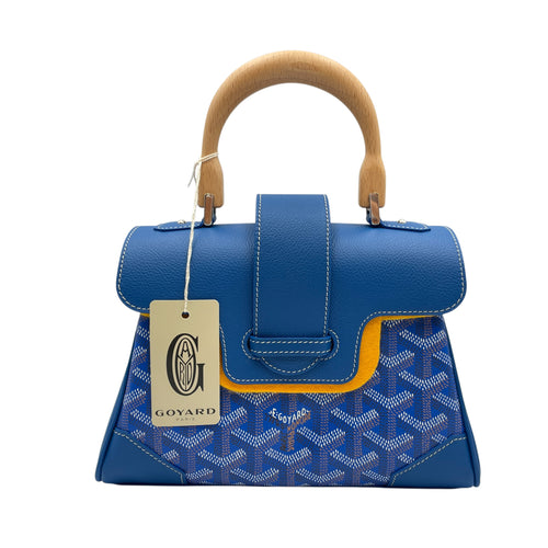 Goyardine Saigon Souple Satchel Mini Blue Crossbody Bag in Calfskin, Silver hardware
