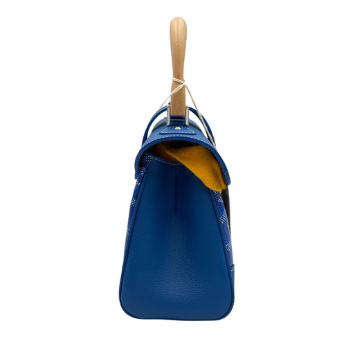 Goyardine Saigon Souple Satchel Mini Blue Crossbody Bag in Calfskin, Silver hardware