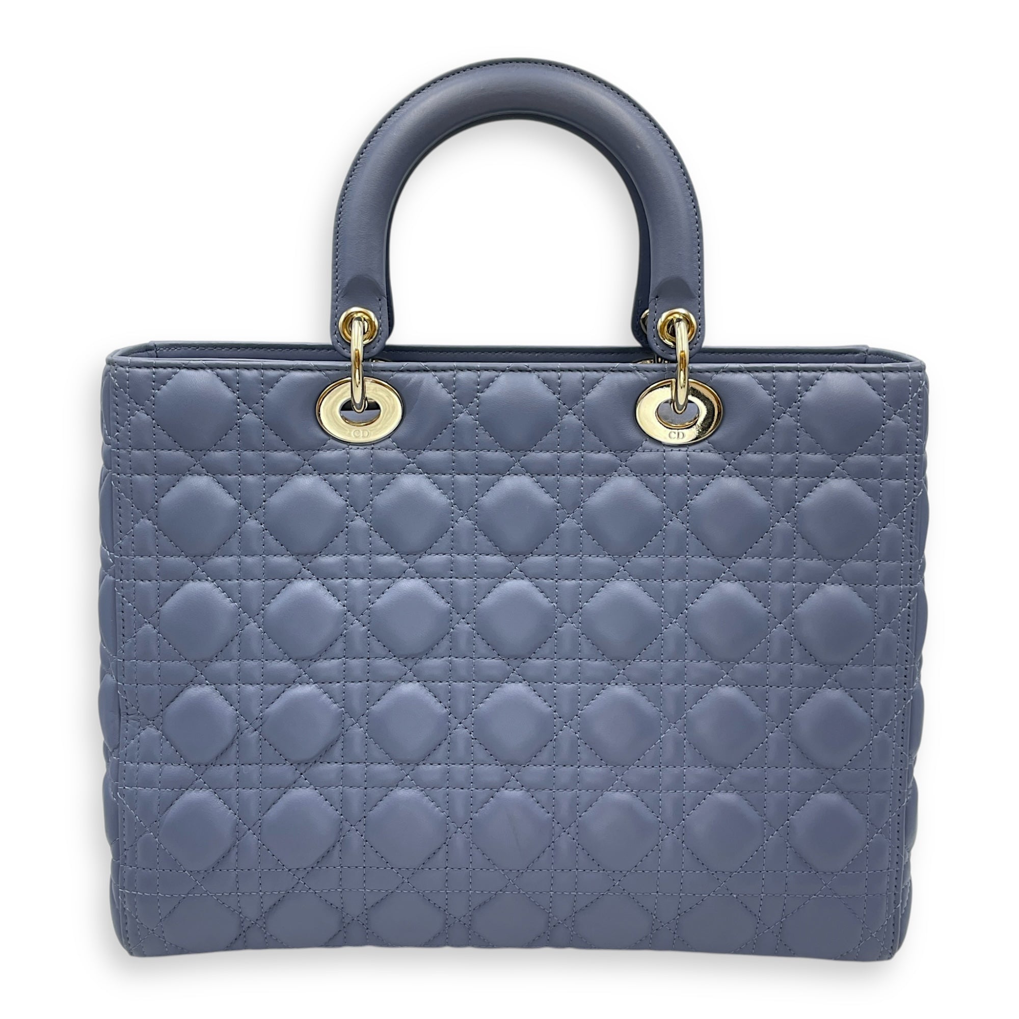 Lady Dior Cannage Large Blue Shoulder Bag in Lambskin, Gold hardware