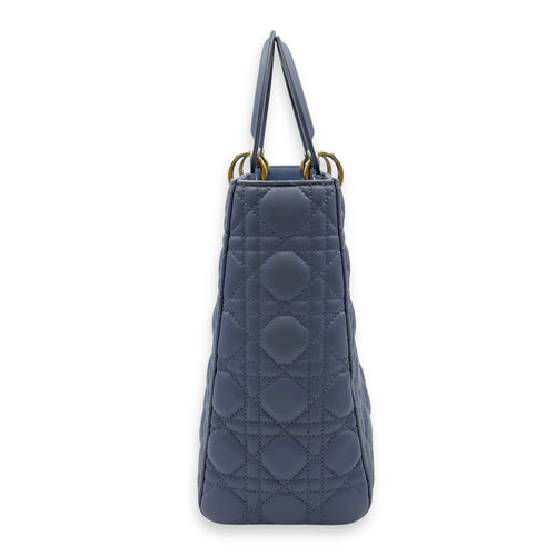 Lady Dior Cannage Large Blue Shoulder Bag in Lambskin, Gold hardware