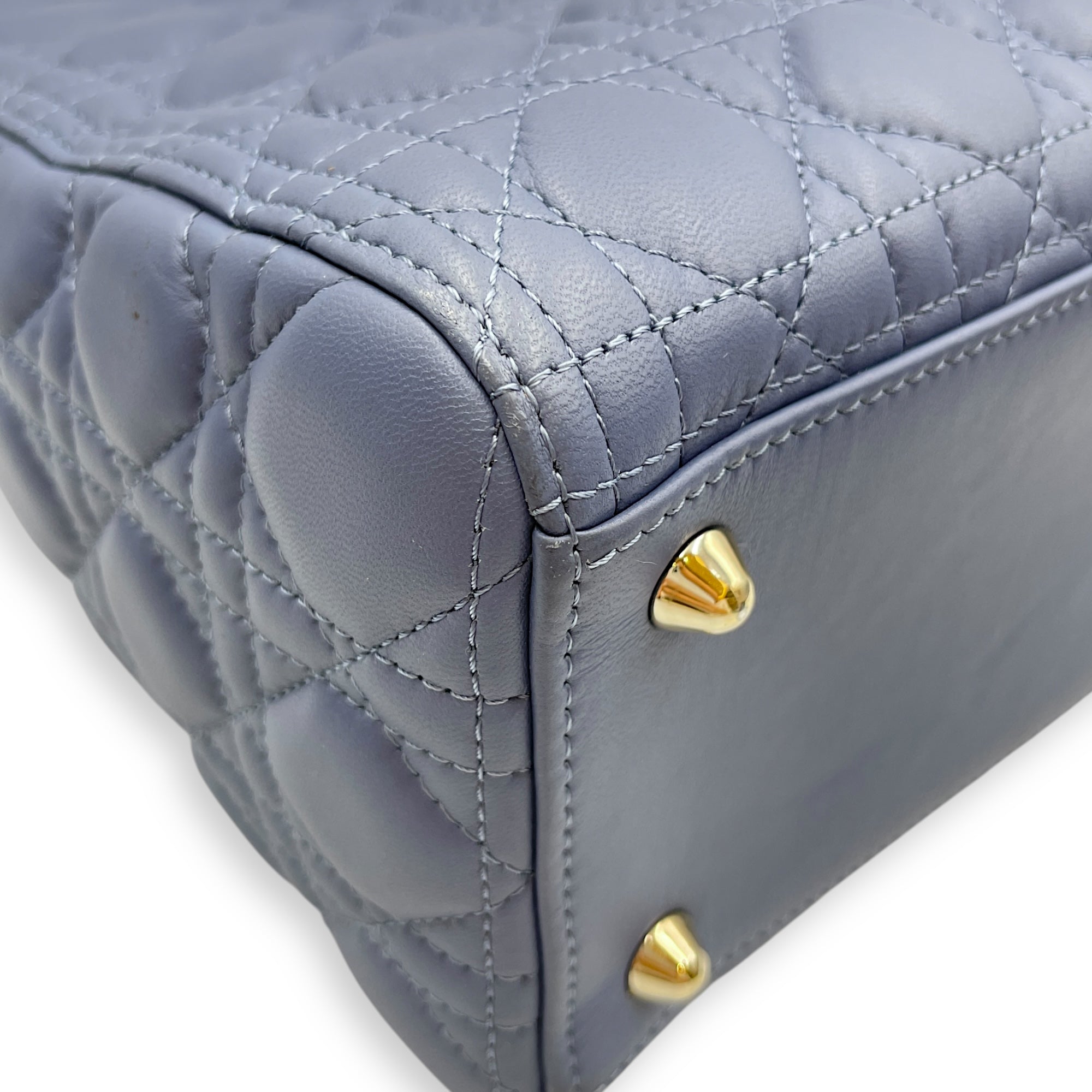 Lady Dior Cannage Large Blue Shoulder Bag in Lambskin, Gold hardware