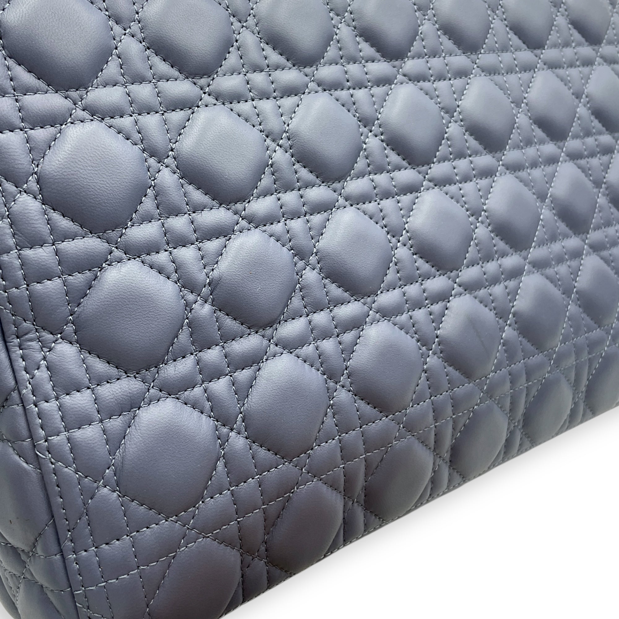 Lady Dior Cannage Large Blue Shoulder Bag in Lambskin, Gold hardware