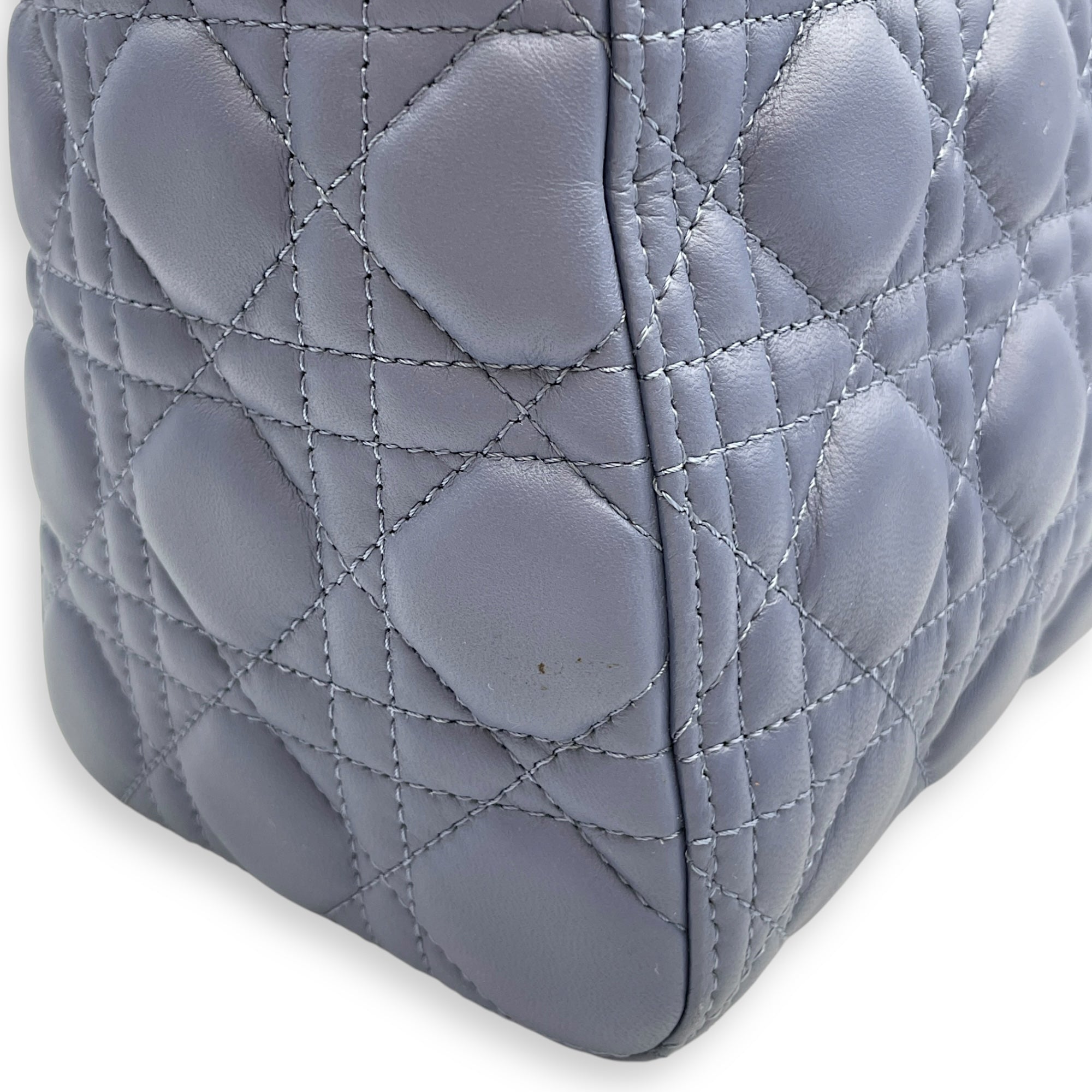 Lady Dior Cannage Large Blue Shoulder Bag in Lambskin, Gold hardware
