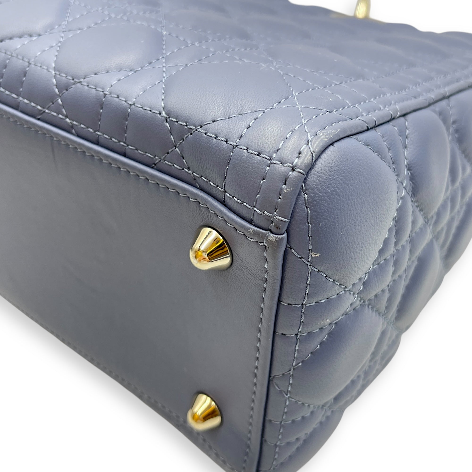 Lady Dior Cannage Large Blue Shoulder Bag in Lambskin, Gold hardware