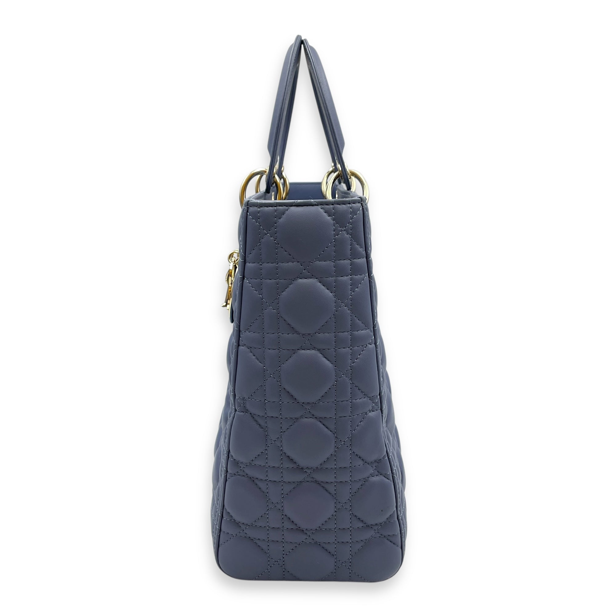 Lady Dior Cannage Large Blue Shoulder Bag in Lambskin, Gold hardware