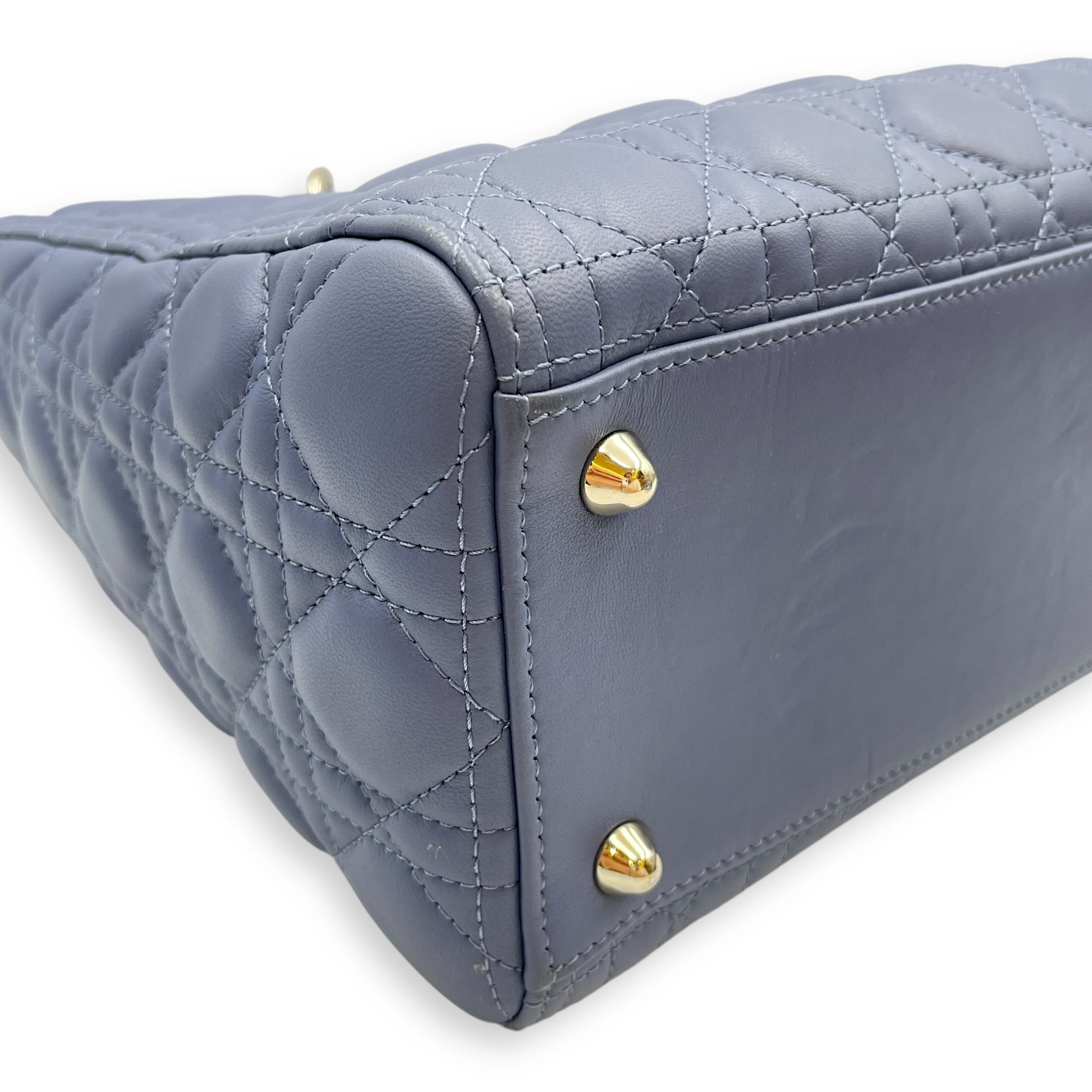 Lady Dior Cannage Large Blue Shoulder Bag in Lambskin, Gold hardware