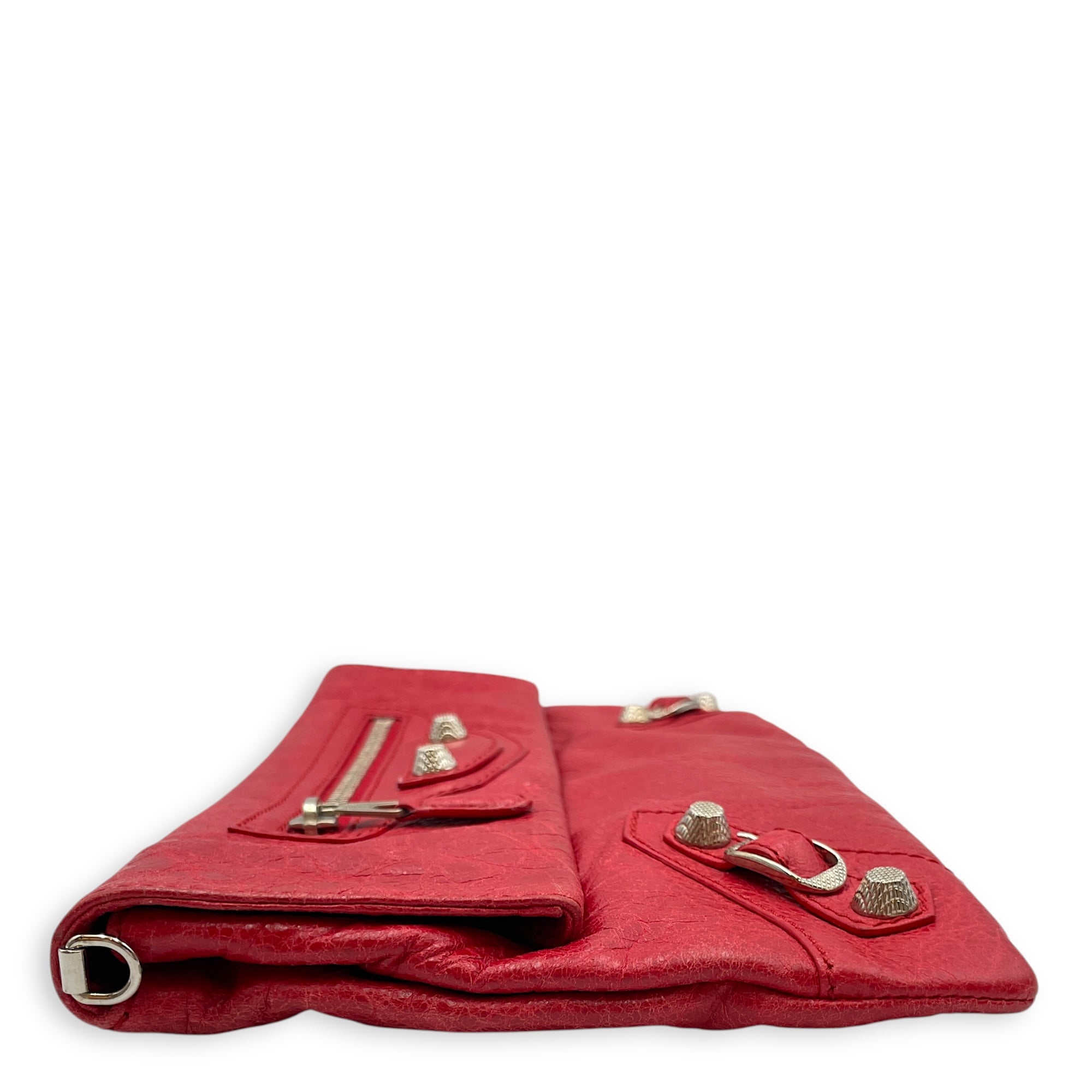 City Pouch Red Crossbody Bag in Distressed Leather, Silver hardware
