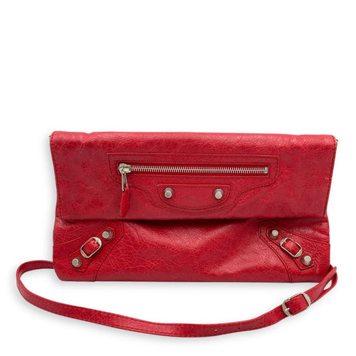 City Pouch Red Crossbody Bag in Distressed Leather, Silver hardware