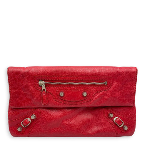 City Pouch Red Crossbody Bag in Distressed Leather, Silver hardware
