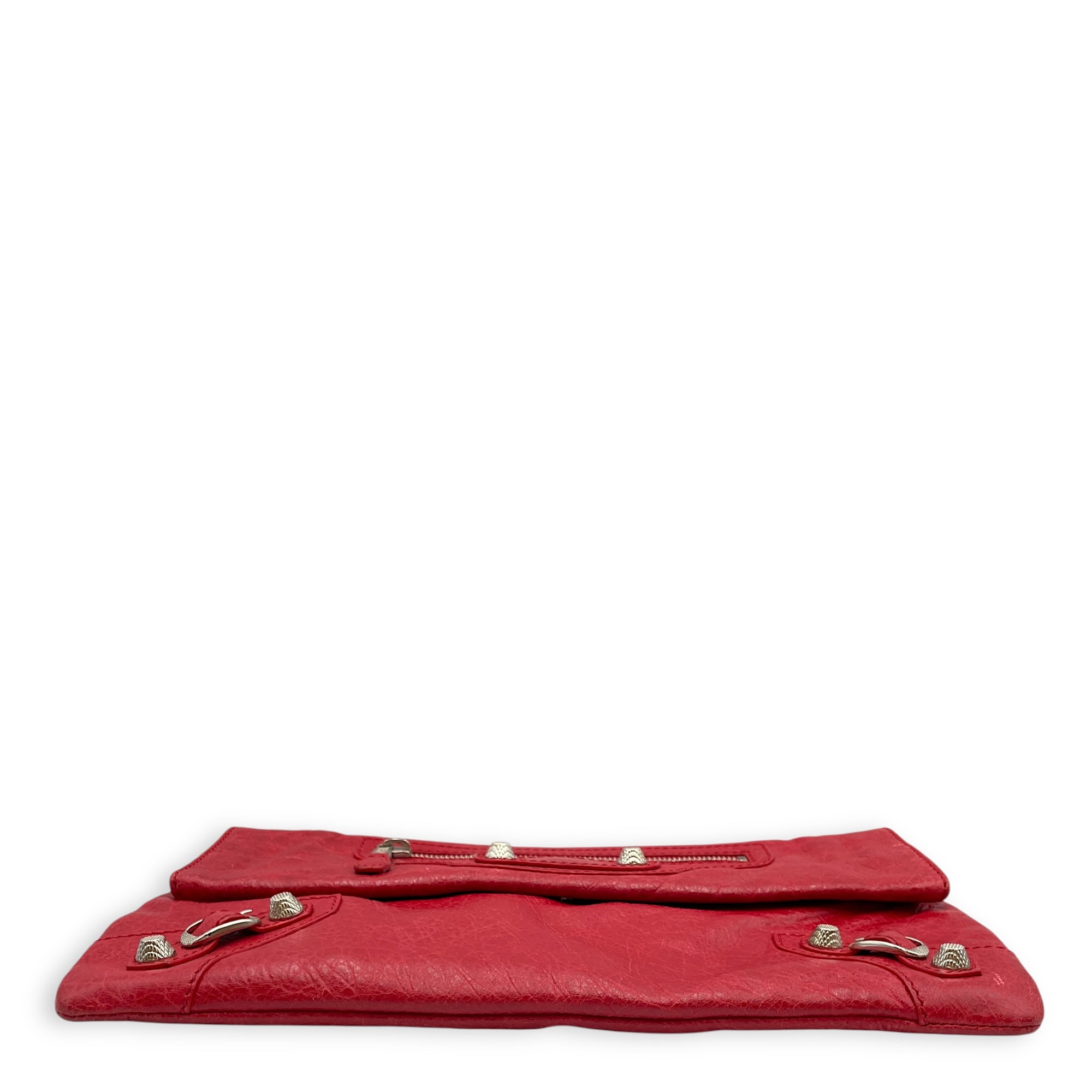 City Pouch Red Crossbody Bag in Distressed Leather, Silver hardware