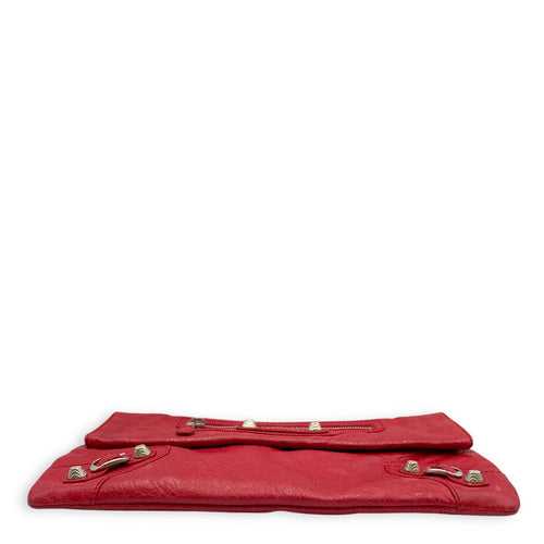 City Pouch Red Crossbody Bag in Distressed Leather, Silver hardware