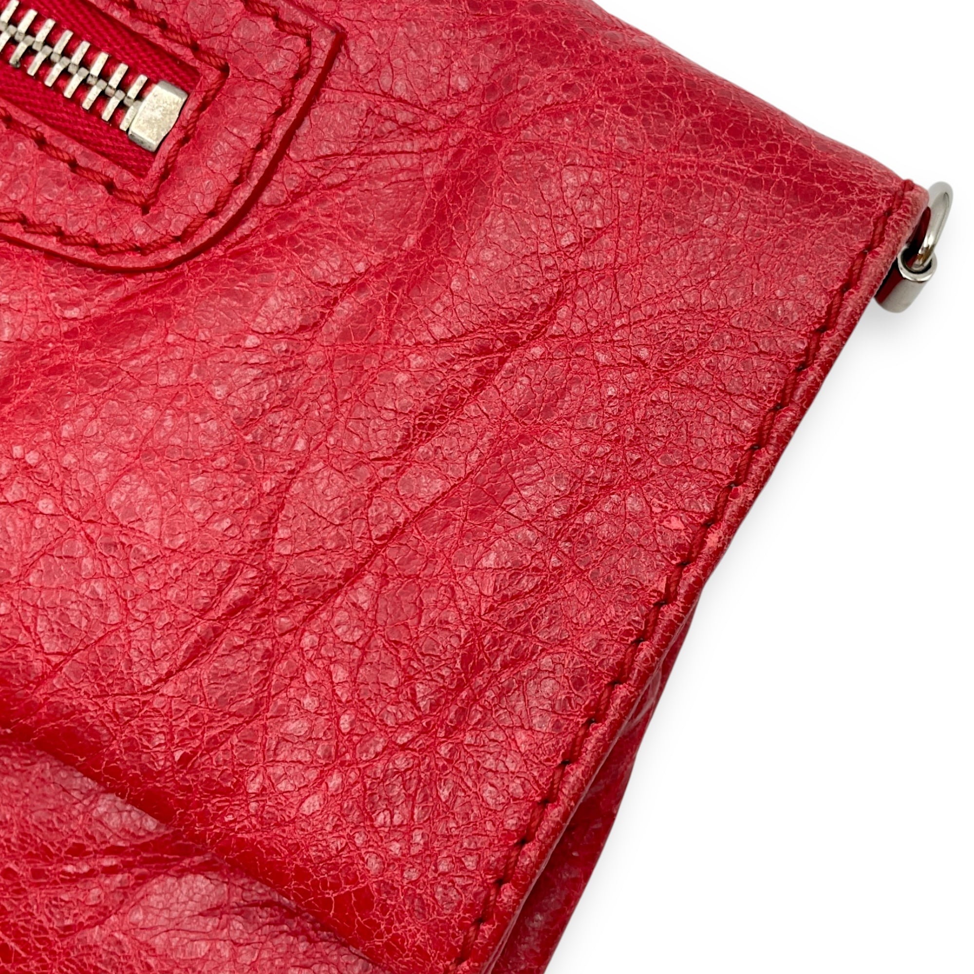 City Pouch Red Crossbody Bag in Distressed Leather, Silver hardware