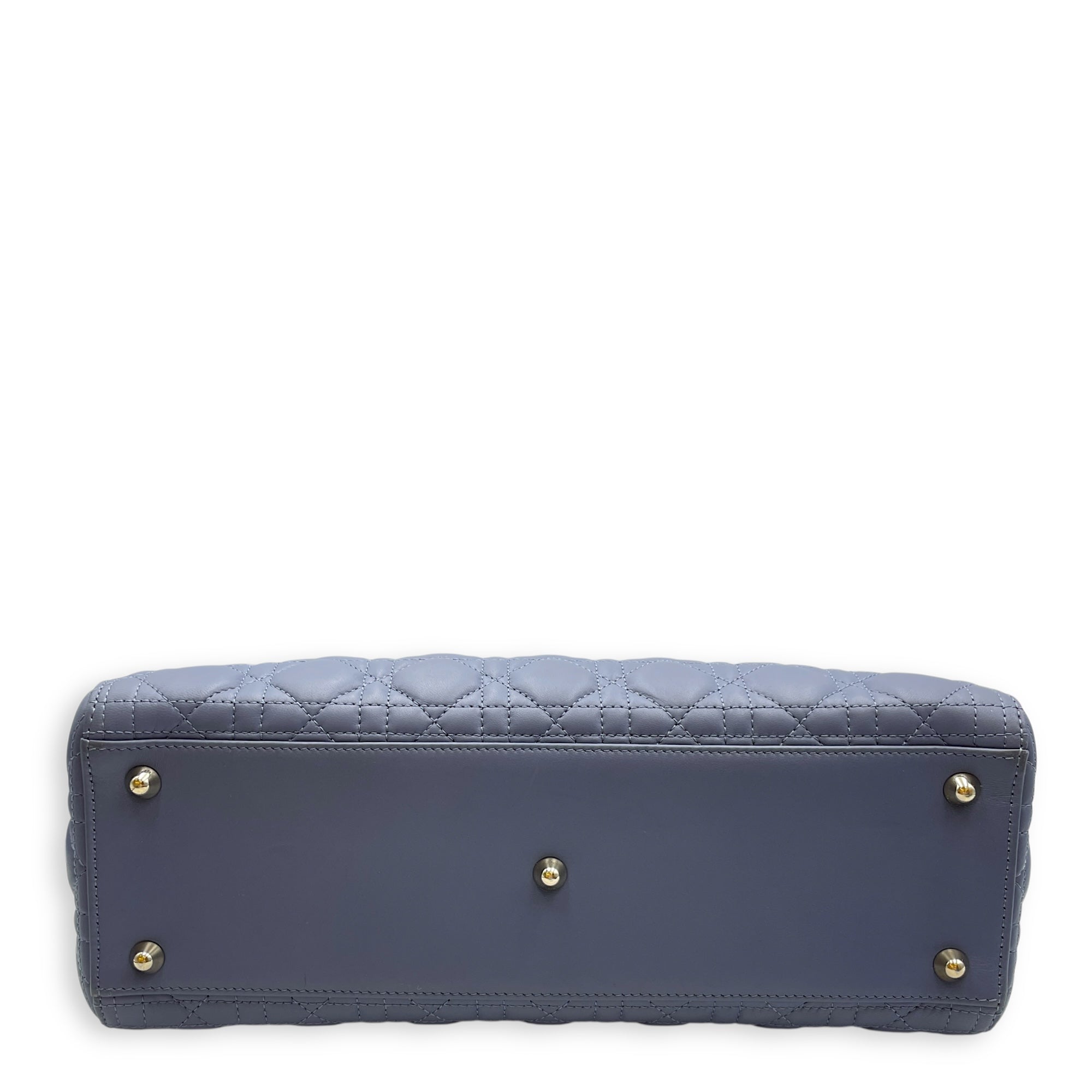 Lady Dior Cannage Large Blue Shoulder Bag in Lambskin, Gold hardware