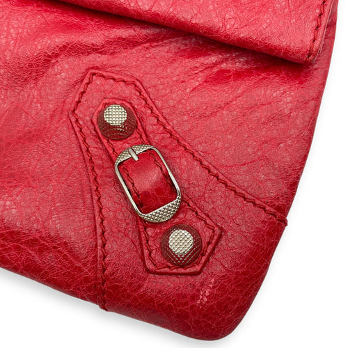 City Pouch Red Crossbody Bag in Distressed Leather, Silver hardware