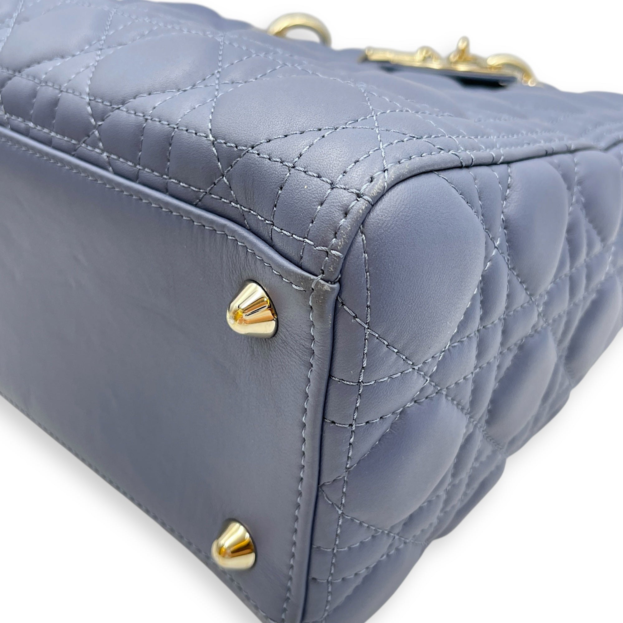 Lady Dior Cannage Large Blue Shoulder Bag in Lambskin, Gold hardware