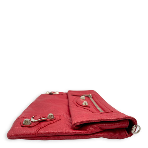 City Pouch Red Crossbody Bag in Distressed Leather, Silver hardware