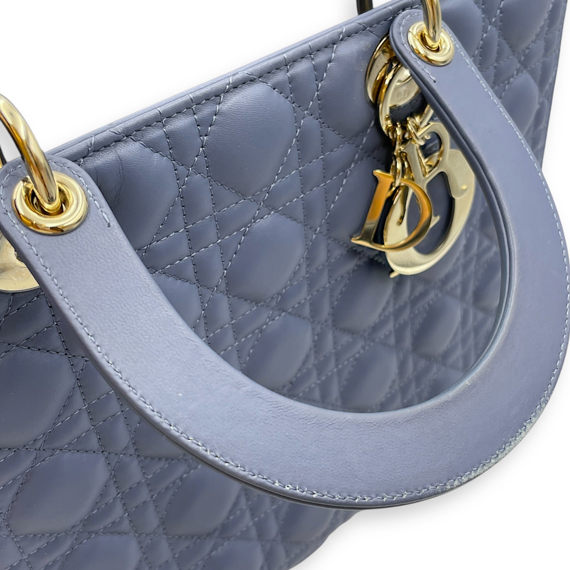 Lady Dior Cannage Large Blue Shoulder Bag in Lambskin, Gold hardware