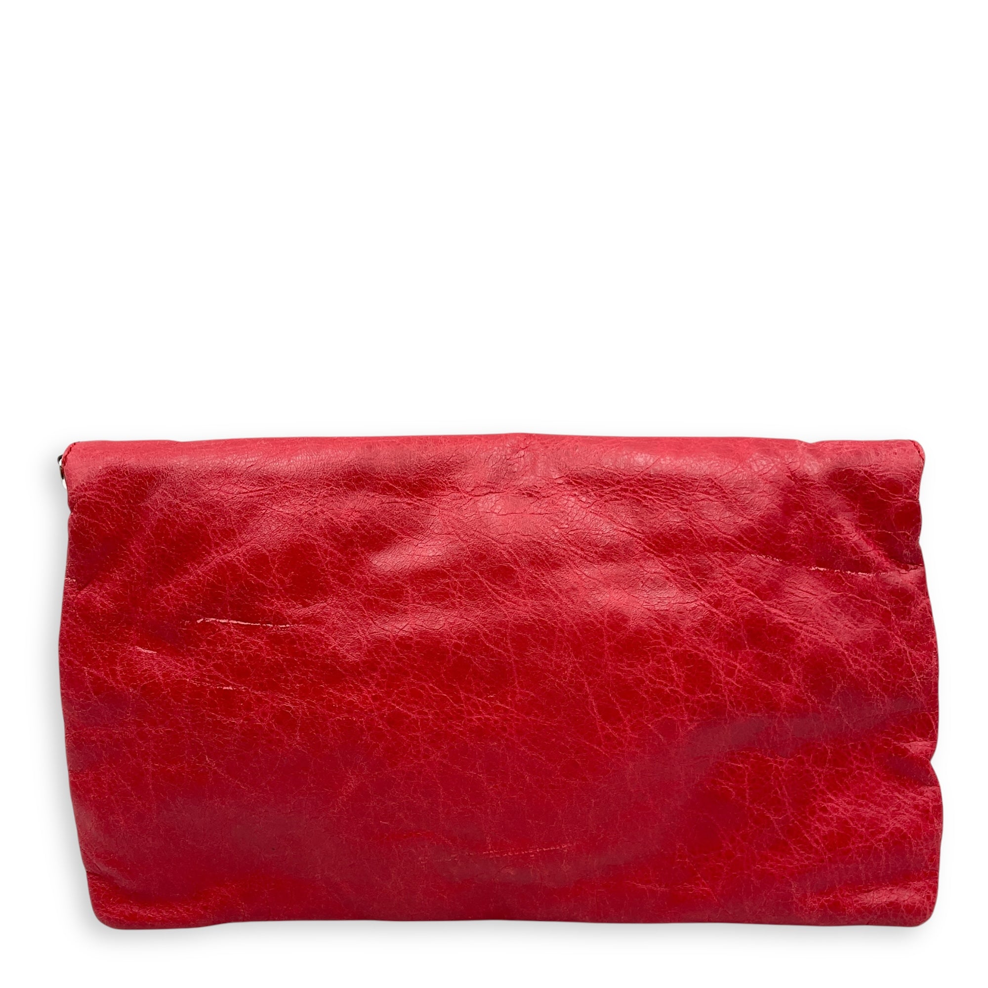 City Pouch Red Crossbody Bag in Distressed Leather, Silver hardware