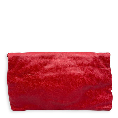 City Pouch Red Crossbody Bag in Distressed Leather, Silver hardware