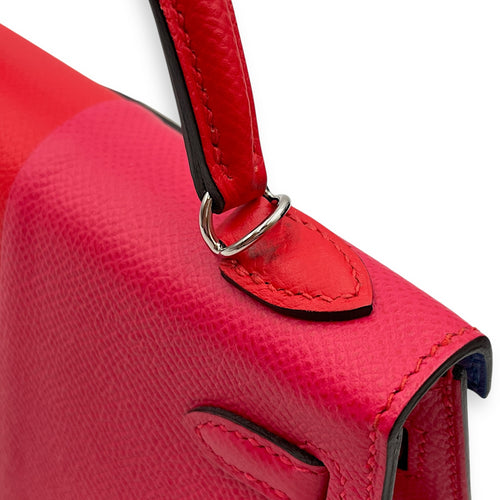 Sellier Kelly Casaque 20 Rouge De Coeur/Rose Extrteme/Blue Zanzibar in Epsom, Palladium hardware
