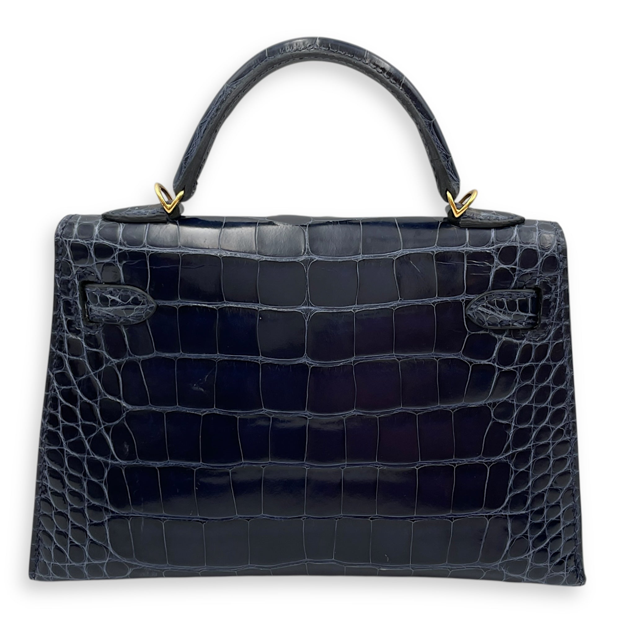 Sellier Kelly 20 Blue Sapphire in Shiny Alligator, Gold hardware
