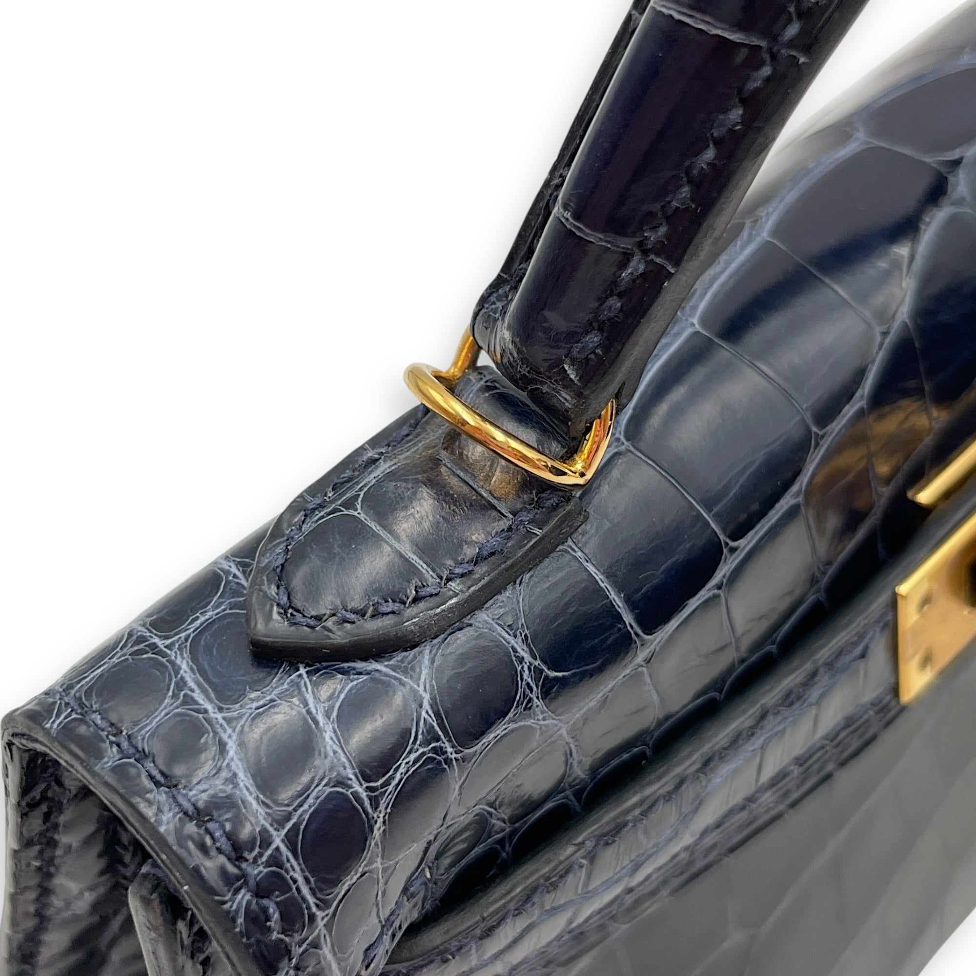 Sellier Kelly 20 Blue Sapphire in Shiny Alligator, Gold hardware