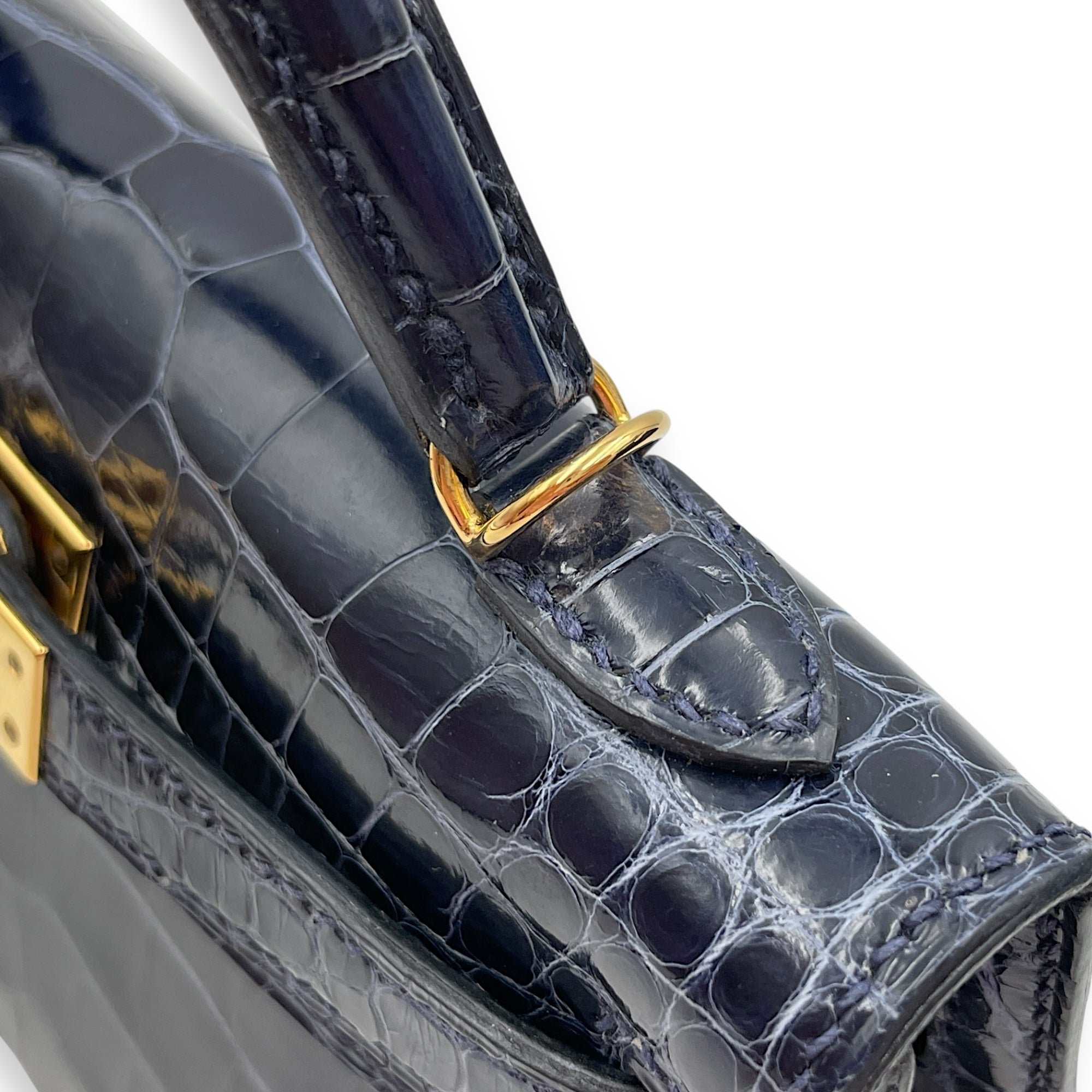 Sellier Kelly 20 Blue Sapphire in Shiny Alligator, Gold hardware