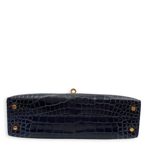 Sellier Kelly 20 Blue Sapphire in Shiny Alligator, Gold hardware