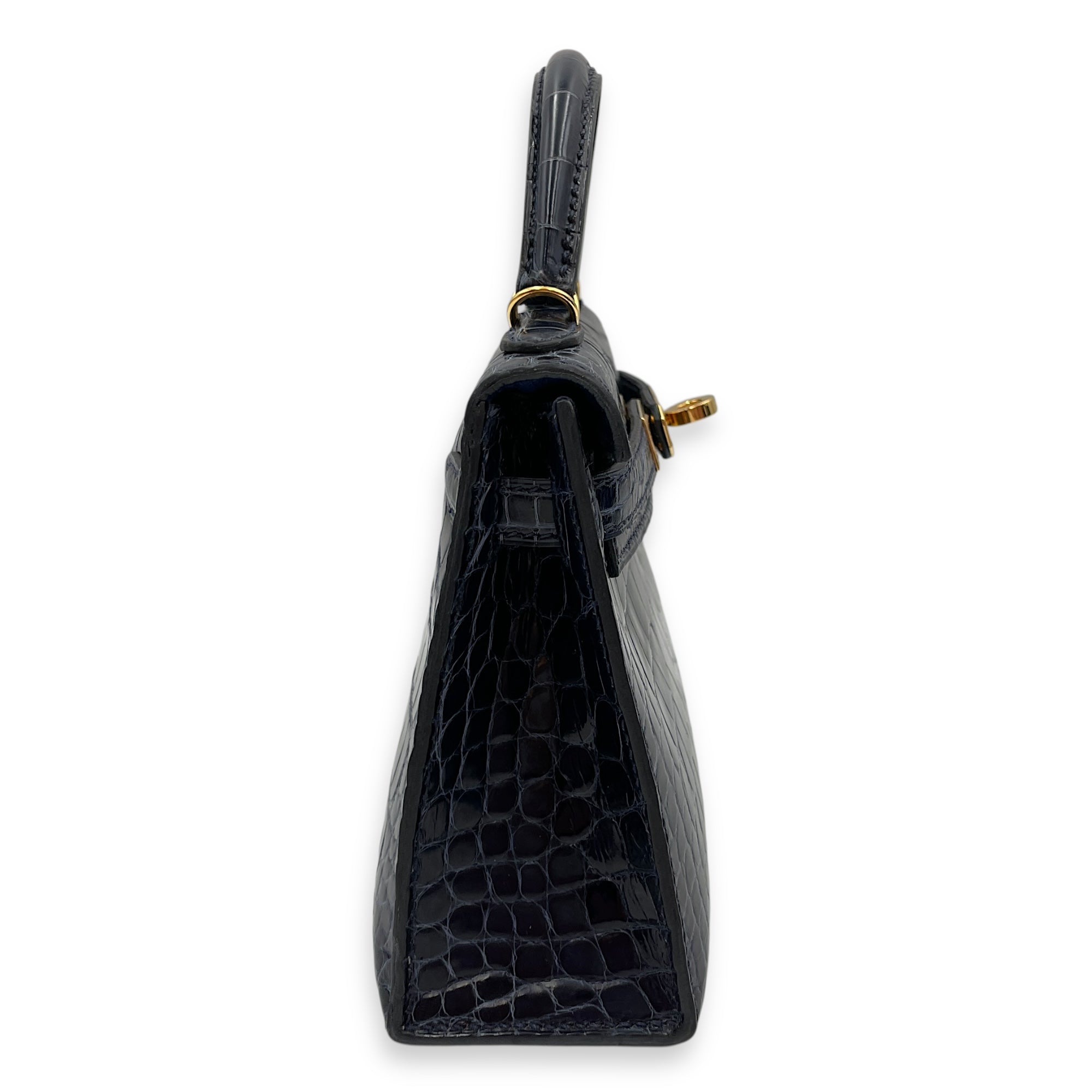 Sellier Kelly 20 Blue Sapphire in Shiny Alligator, Gold hardware