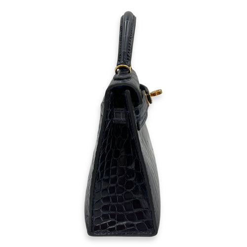 Sellier Kelly 20 Blue Sapphire in Shiny Alligator, Gold hardware