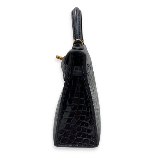 Sellier Kelly 20 Blue Sapphire in Shiny Alligator, Gold hardware