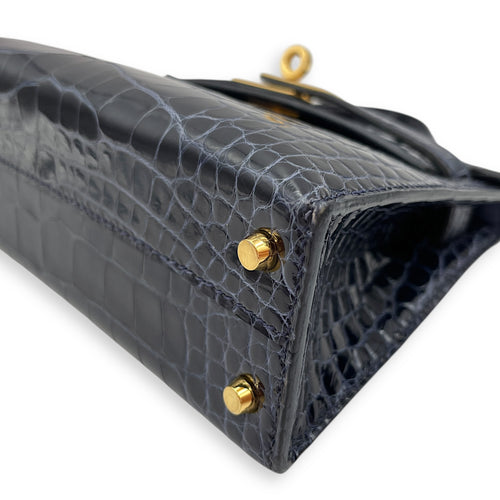 Sellier Kelly 20 Blue Sapphire in Shiny Alligator, Gold hardware