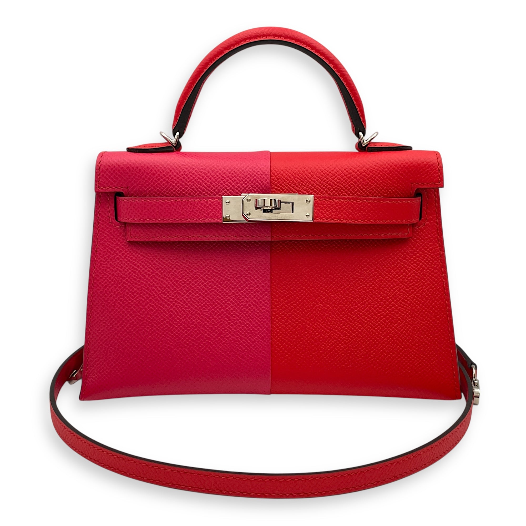 Sellier Kelly Casaque 20 Rouge De Coeur/Rose Extrteme/Blue Zanzibar in Epsom, Palladium hardware