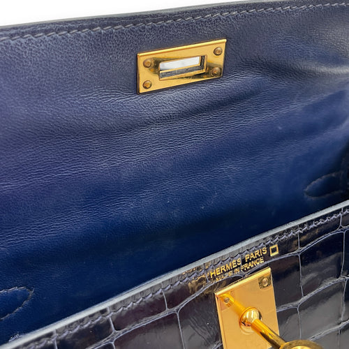 Sellier Kelly 20 Blue Sapphire in Shiny Alligator, Gold hardware