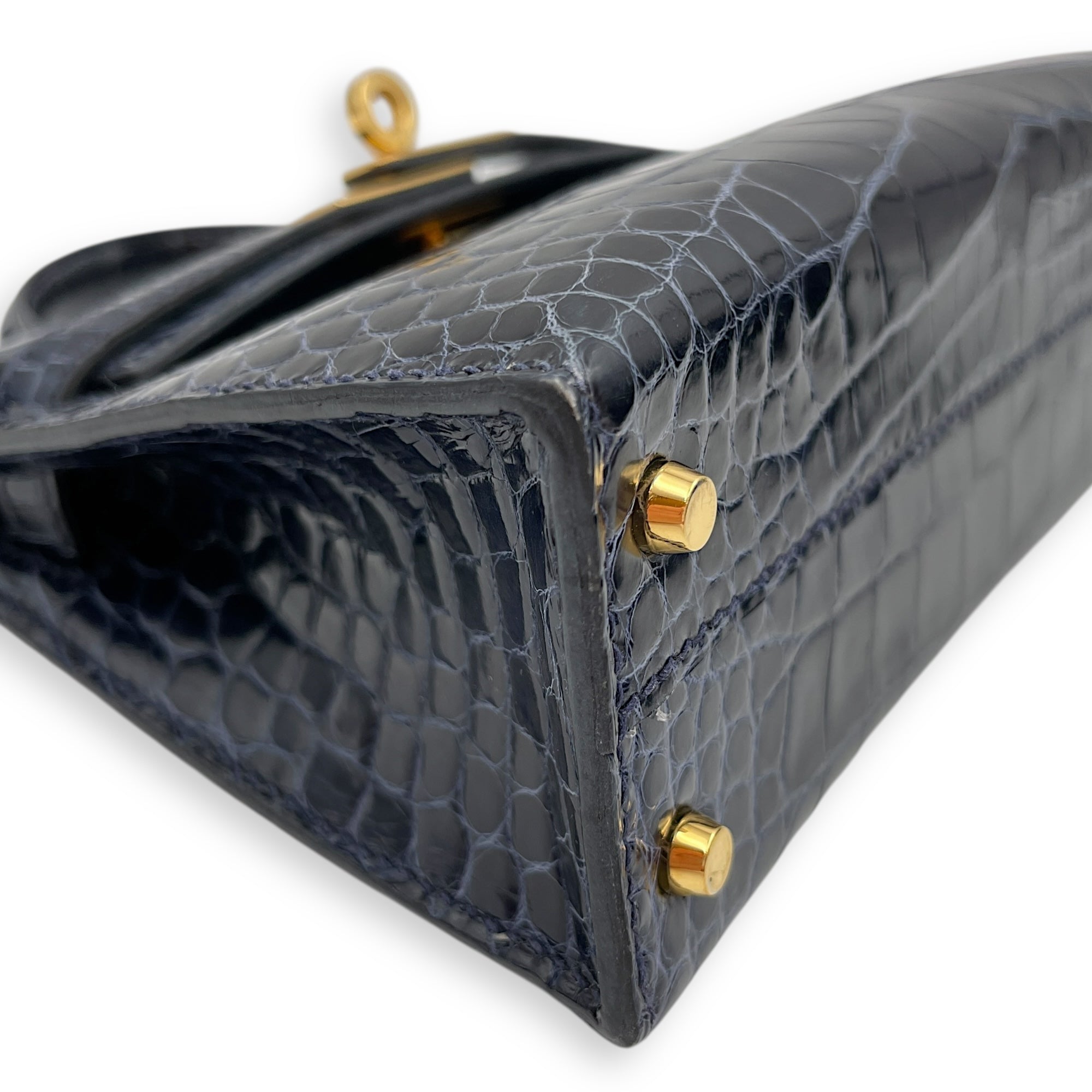 Sellier Kelly 20 Blue Sapphire in Shiny Alligator, Gold hardware
