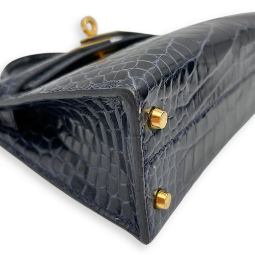 Sellier Kelly 20 Blue Sapphire in Shiny Alligator, Gold hardware