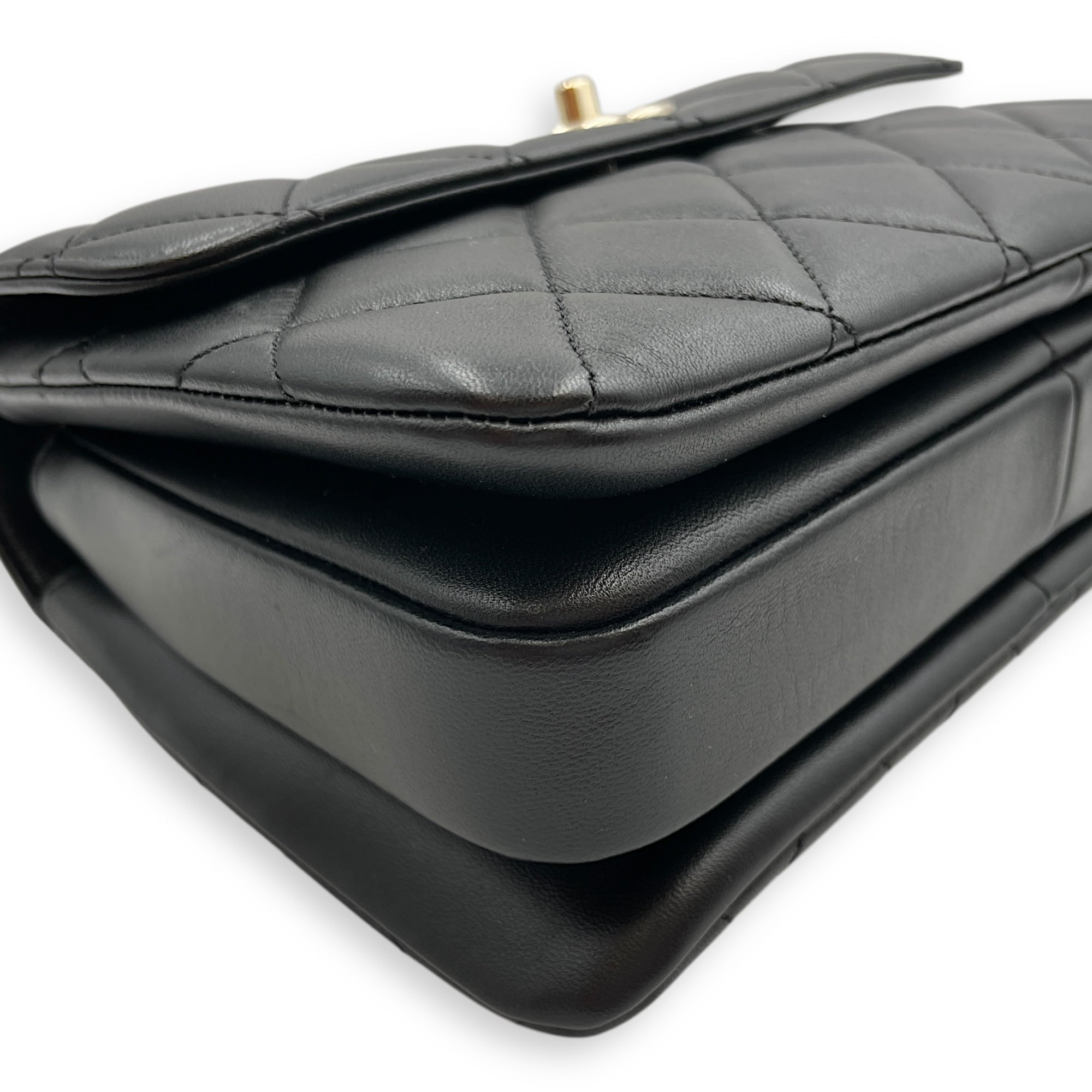 Quilted Trendy CC Black Top Handle in Lambskin, Gold hardware