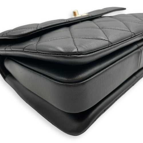 Quilted Trendy CC Black Top Handle in Lambskin, Gold hardware