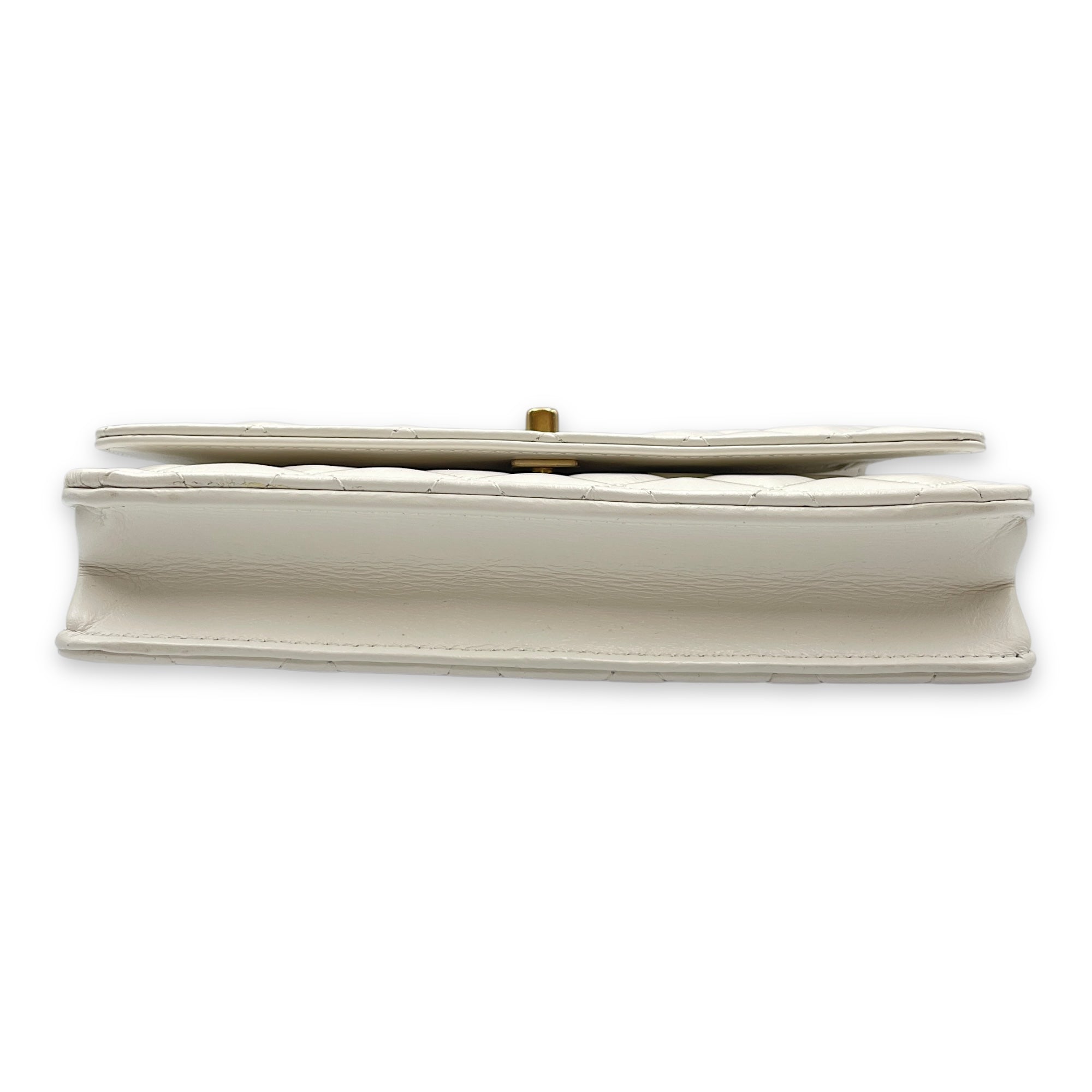 Quilted Rainbow White Top Handle Bag in Lambskin, Gold hardware