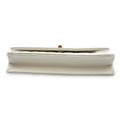 Quilted Rainbow White Top Handle Bag in Lambskin, Gold hardware