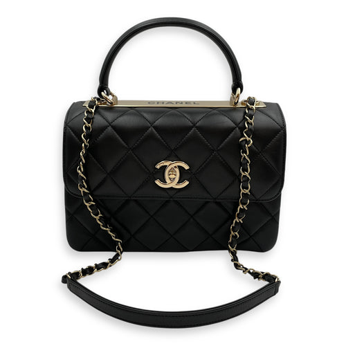 Quilted Trendy CC Black Top Handle in Lambskin, Gold hardware