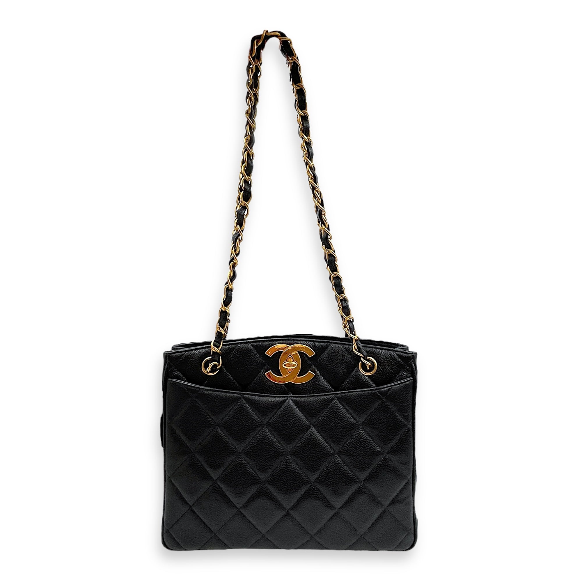 Vintage Big CC Logo Black Shoulder Bag in Caviar Leather, Gold hardware