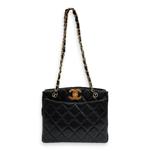 Vintage Big CC Logo Black Shoulder Bag in Caviar Leather, Gold hardware