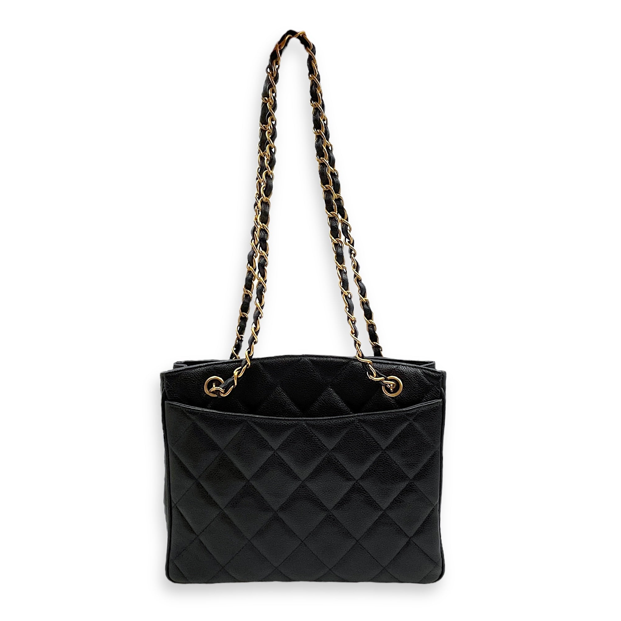 Vintage Big CC Logo Black Shoulder Bag in Caviar Leather, Gold hardware
