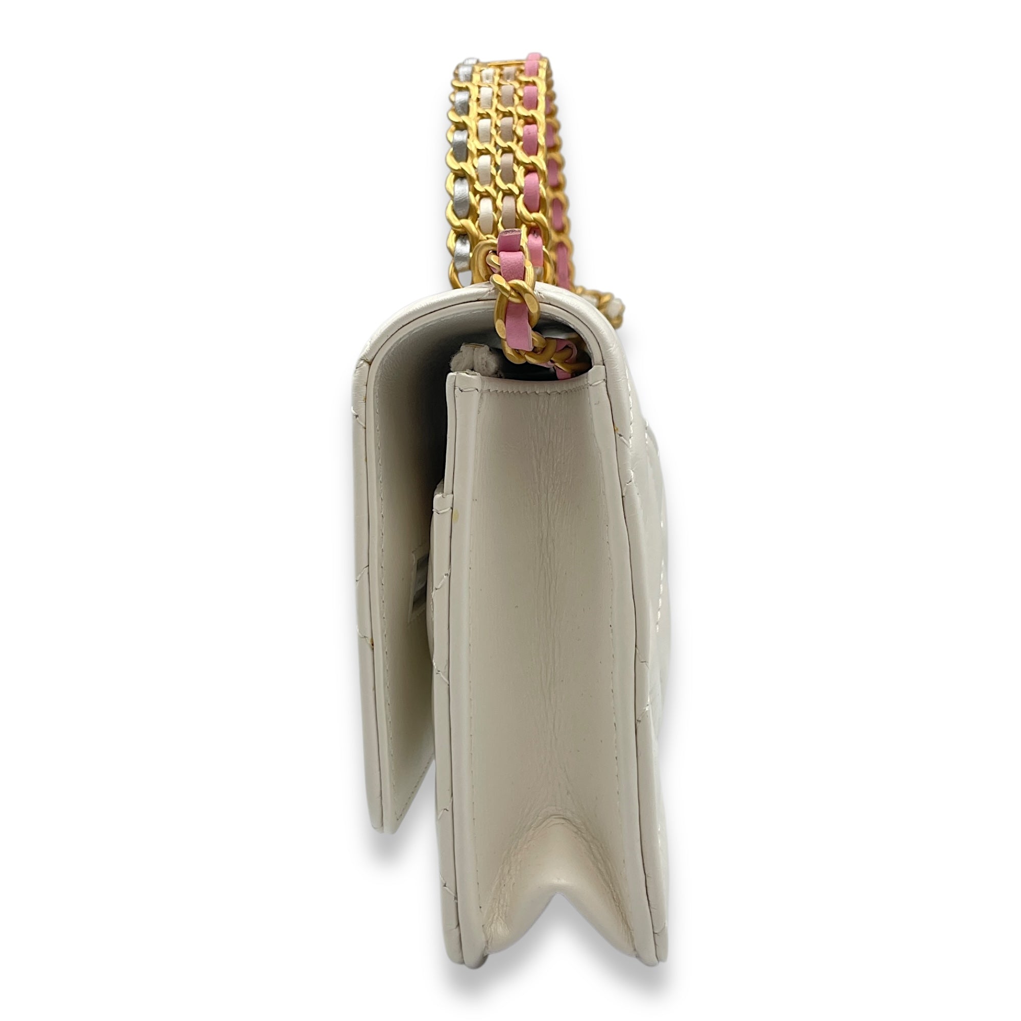 Quilted Rainbow White Top Handle Bag in Lambskin, Gold hardware