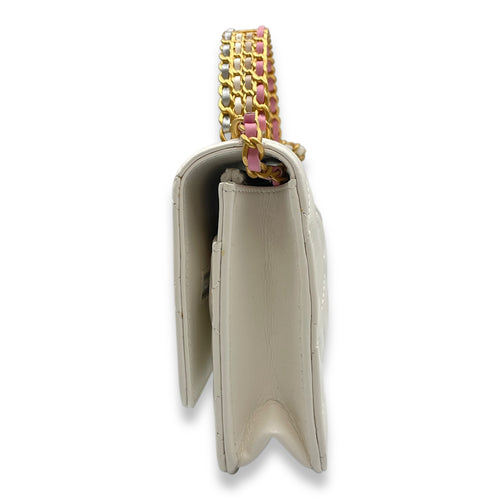 Quilted Rainbow White Top Handle Bag in Lambskin, Gold hardware
