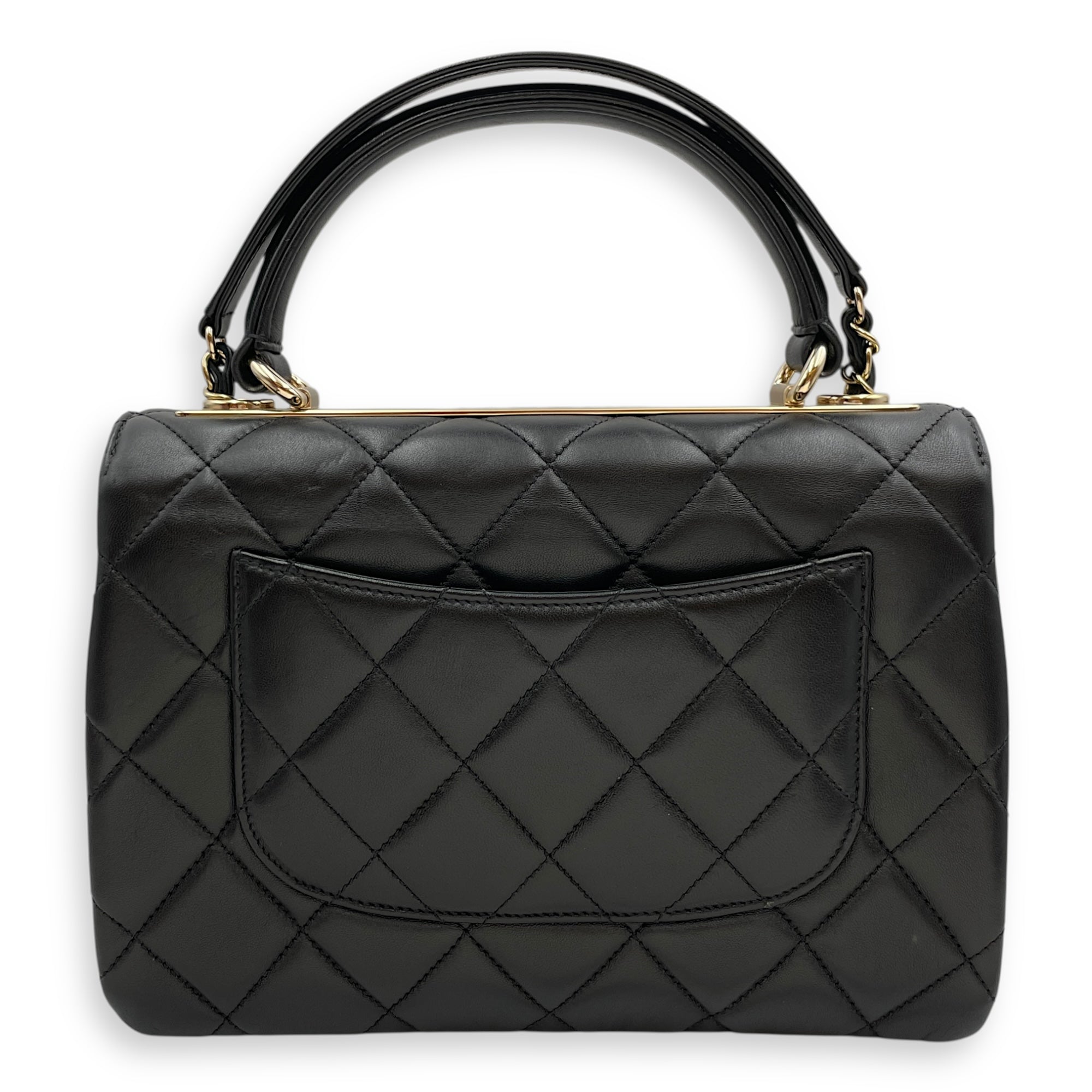 Quilted Trendy CC Black Top Handle in Lambskin, Gold hardware
